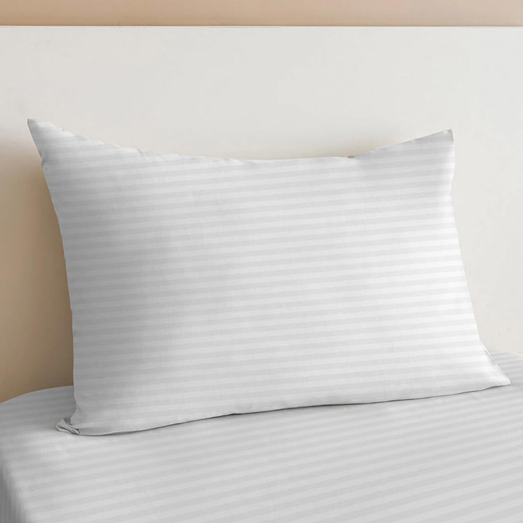 Microfiber Stripe Fitted Sheet with Pillowcase Set White