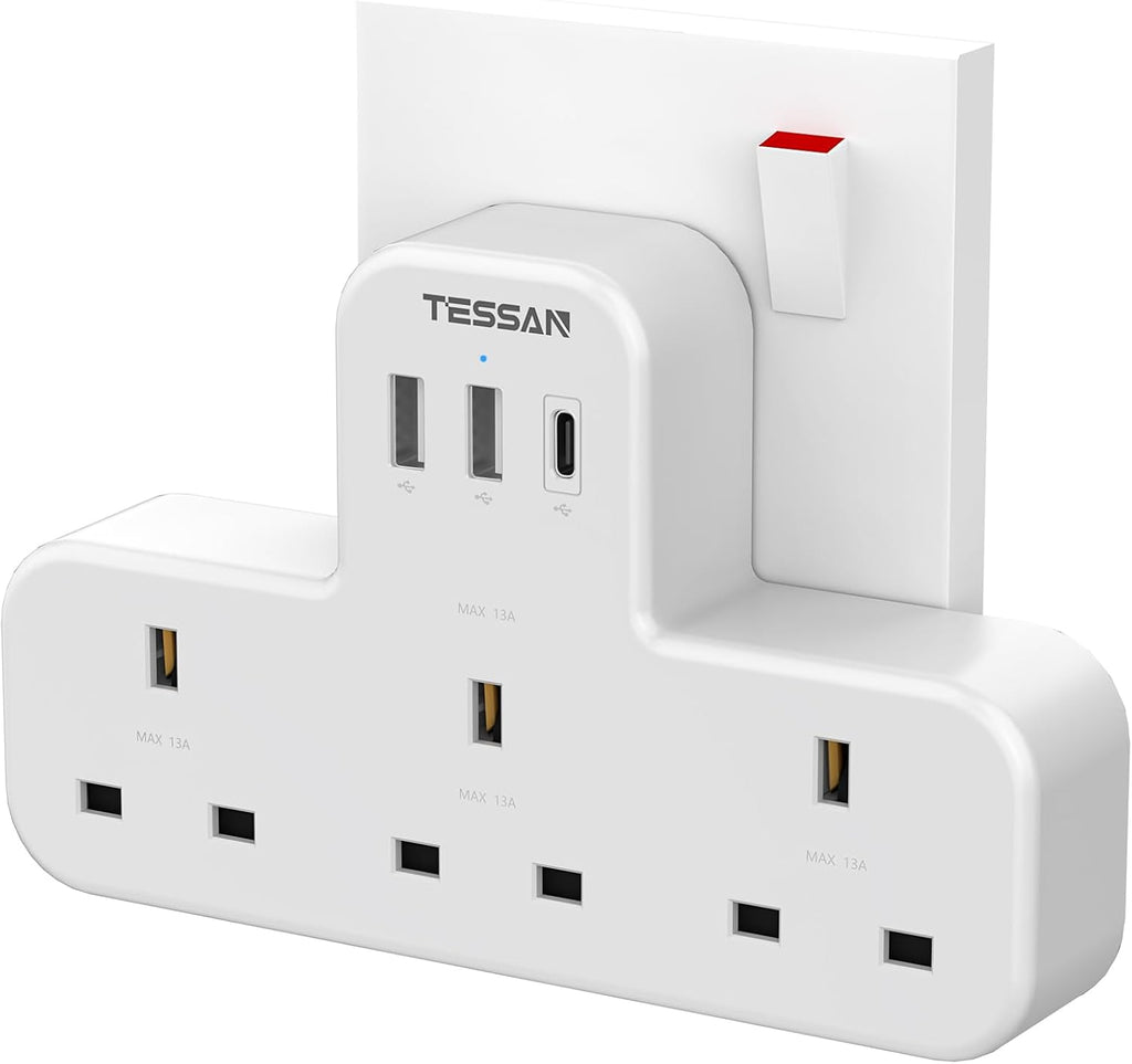 6 in 1 Power Strip Extension Plug with USB C Charger