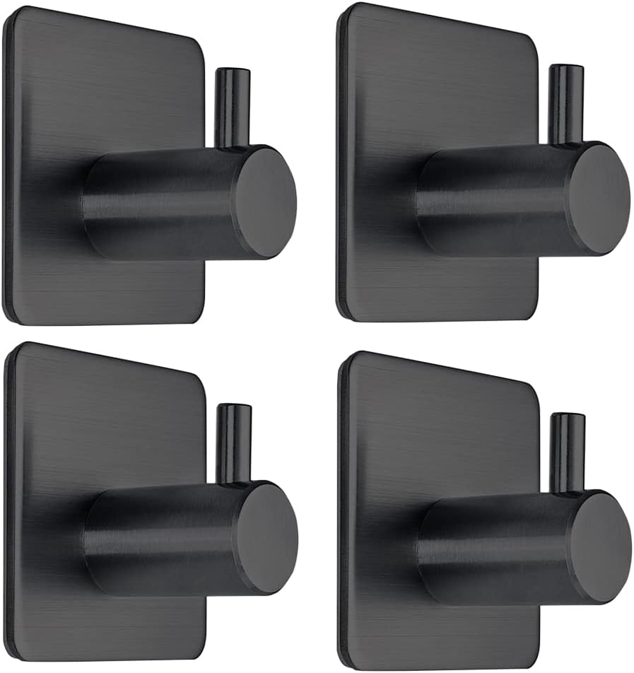 Black Adhesive Towel Hooks Heavy Duty Stick on Wall