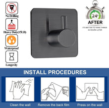 Load image into Gallery viewer, Black Adhesive Towel Hooks Heavy Duty Stick on Wall