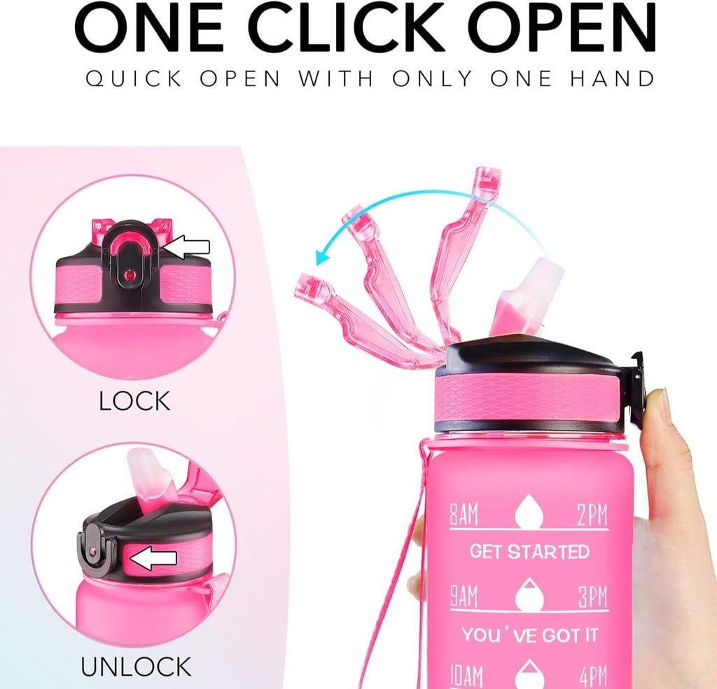 Sports Water Bottle with Time Marker and Straw