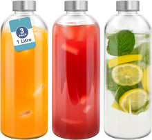 Load image into Gallery viewer, Clear Glass Bottles with Lids 32oz 3 Pack Reusable