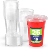 Packing Juice Cup 16Oz Clear Lid Disposable 25 Pieces