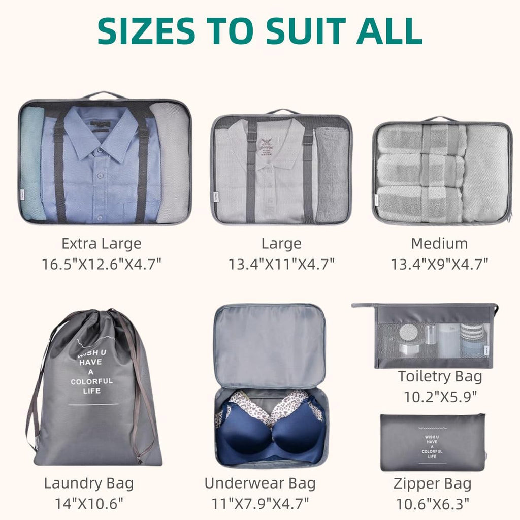 VAGREEZ Packing Cubes 7 Pieces Grey