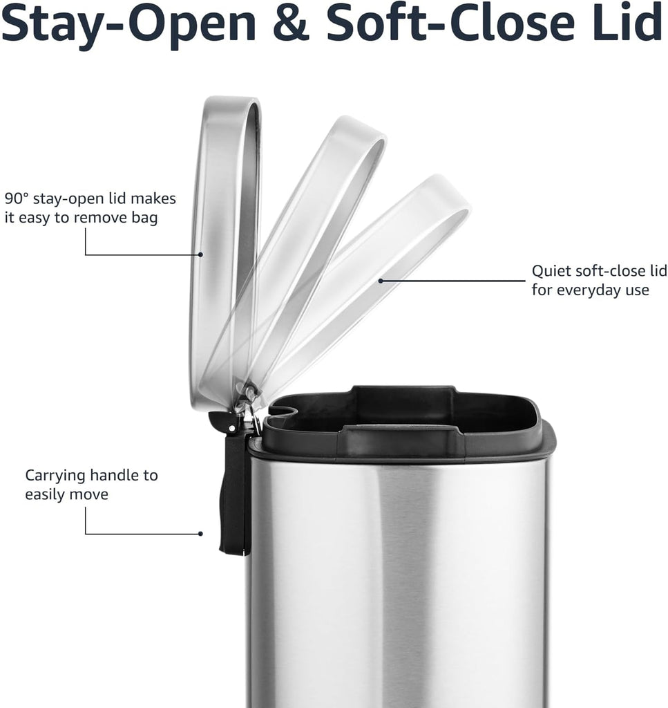 Amazon Basics Smudge Resistant Trash Can Stainless Steel