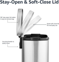 Load image into Gallery viewer, Amazon Basics Smudge Resistant Trash Can Stainless Steel