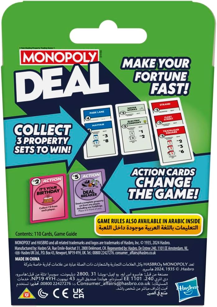 Monopoly Deal Card Game Quick Fun for Families Ages 8 Up