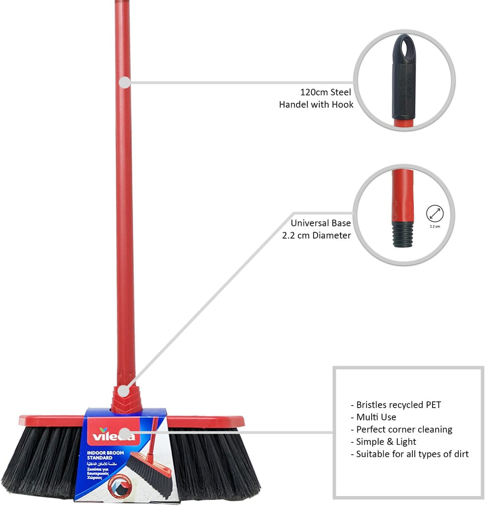 Vileda Indoor Floor Broom Red Black Lightweight
