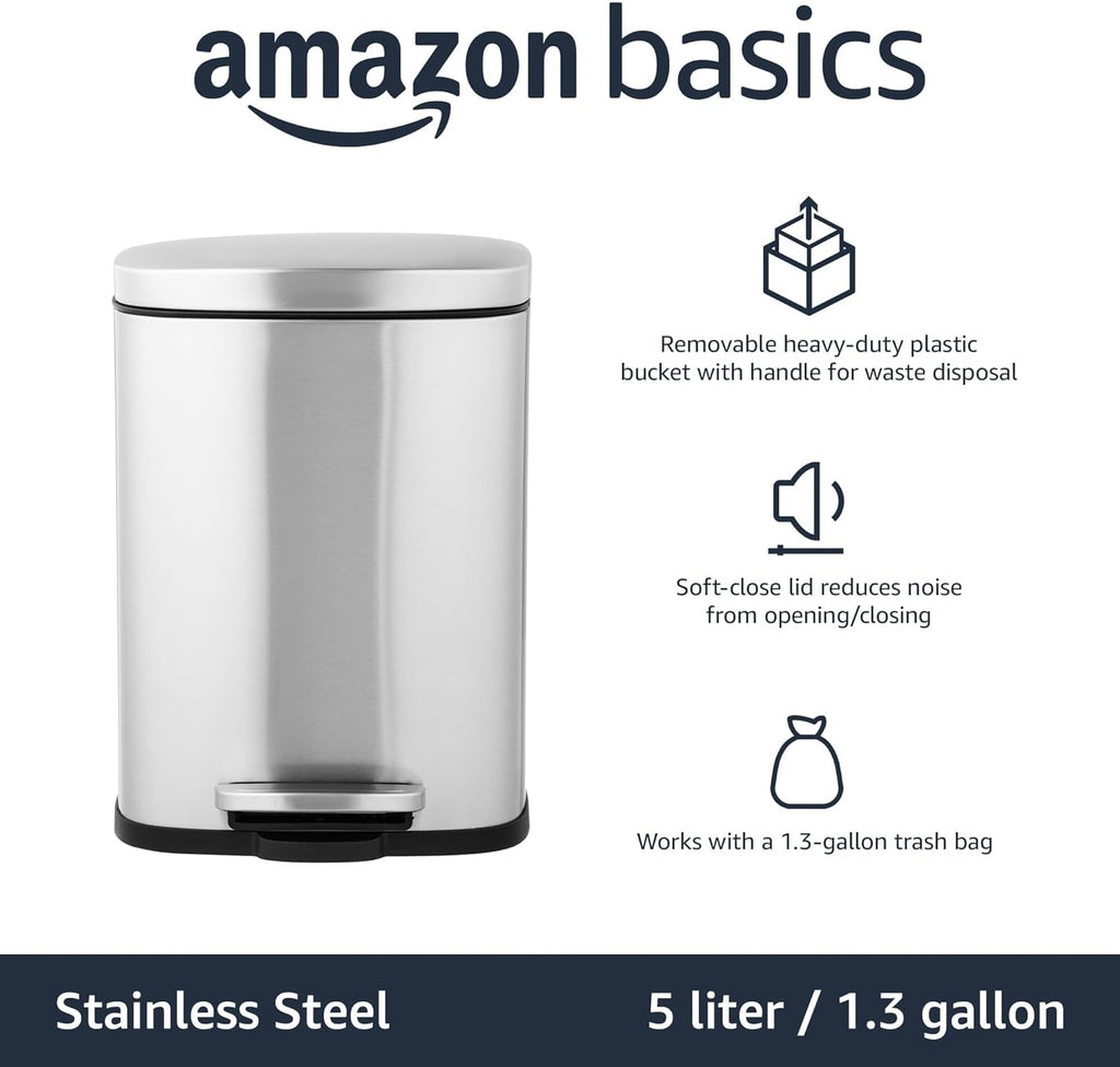 Amazon Basics Smudge Resistant Trash Can Stainless Steel