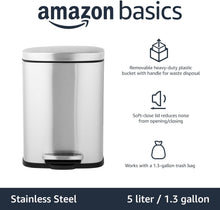 Load image into Gallery viewer, Amazon Basics Smudge Resistant Trash Can Stainless Steel