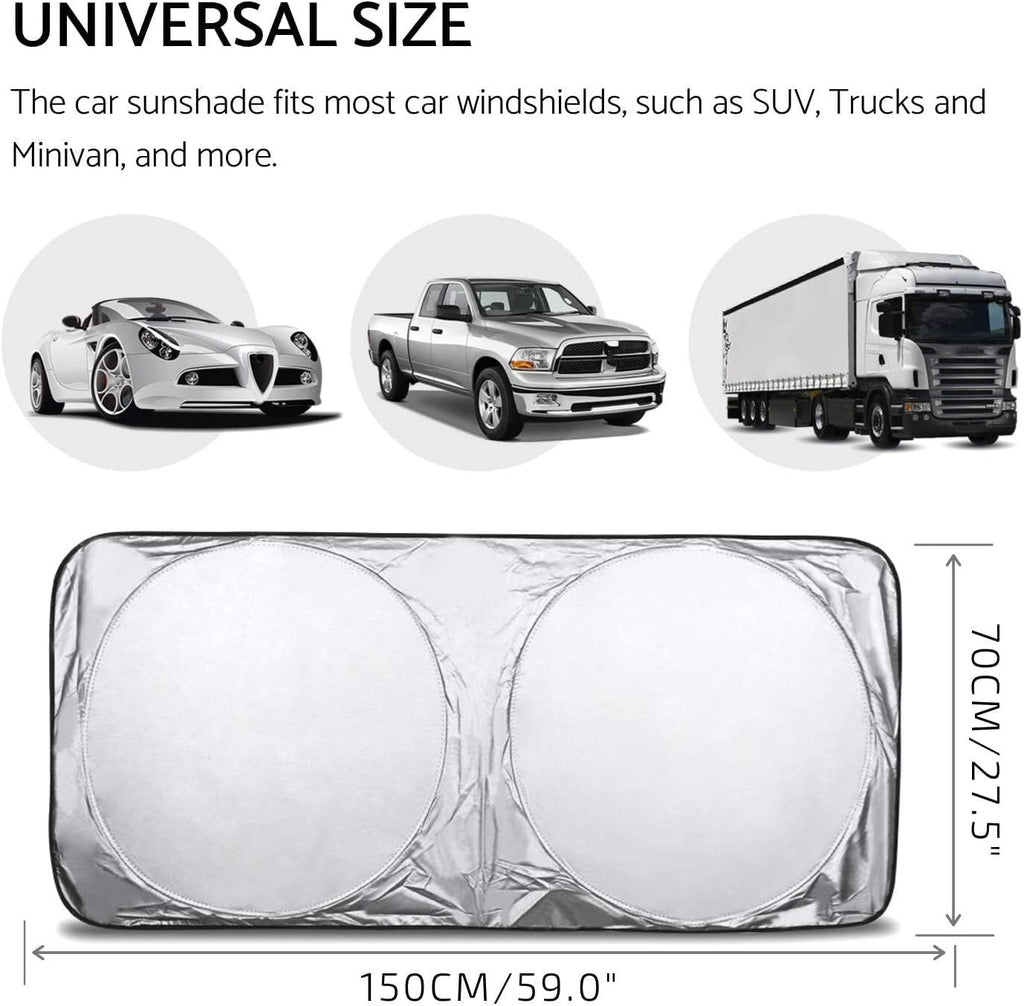Car Windshield Sun Shade with Storage Pouch for Vehicle