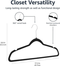 Load image into Gallery viewer, Amazon Basics Velvet Non Slip Suit Hangers Pack Black Silver