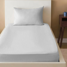 Load image into Gallery viewer, Microfiber Stripe Fitted Sheet with Pillowcase Set White