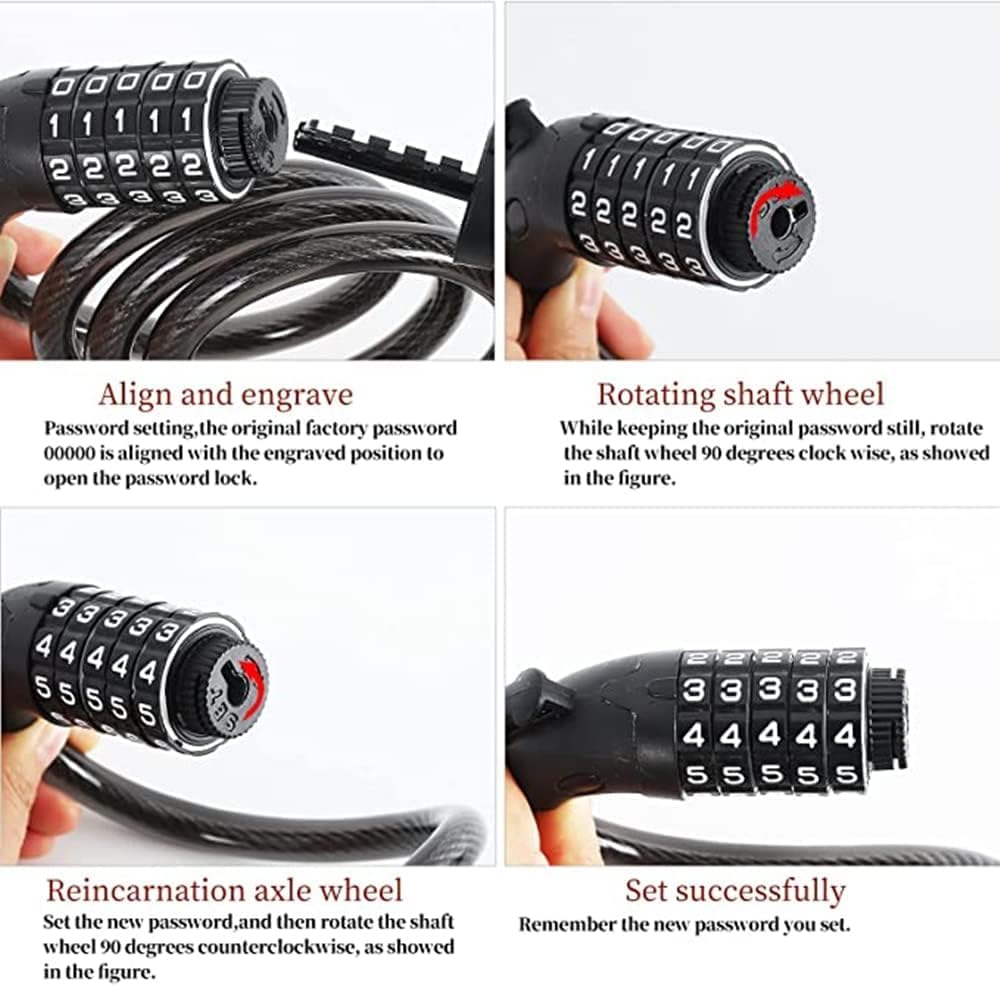 Bike Lock Cable 1 2pcs 1 2M 5 Digit Code Bicycle Lock