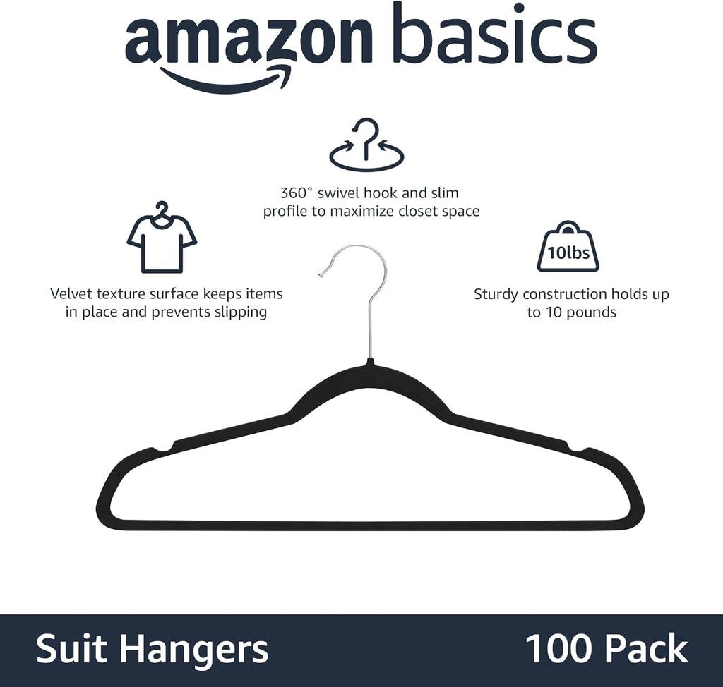 Amazon Basics Velvet Non Slip Suit Hangers Pack Black Silver