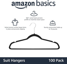 Load image into Gallery viewer, Amazon Basics Velvet Non Slip Suit Hangers Pack Black Silver