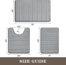Load image into Gallery viewer, Bathroom Rug Set Memory Foam Non Slip Absorbent Machine Washable Grey
