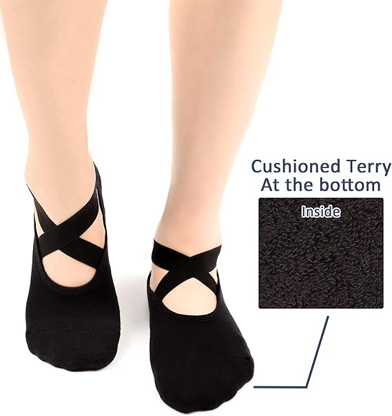 Grip Pilates Socks Straps Cushion Yoga Socks for Women Non Slip