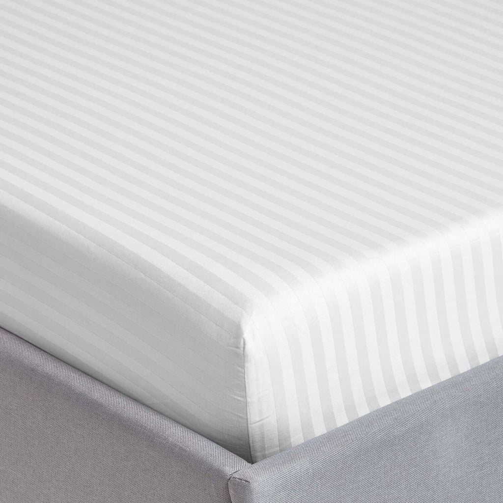 Microfiber Stripe Fitted Sheet with Pillowcase Set White
