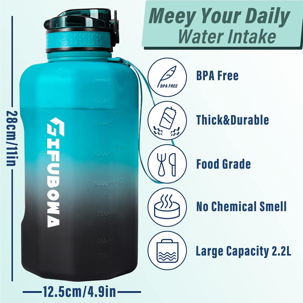 GIFUBOWA Half Gallon Water Bottle with Handle and Straw