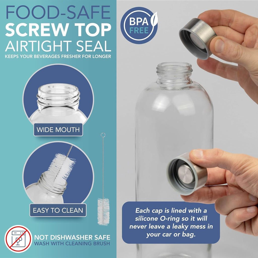 Clear Glass Bottles with Lids 32oz 3 Pack Reusable