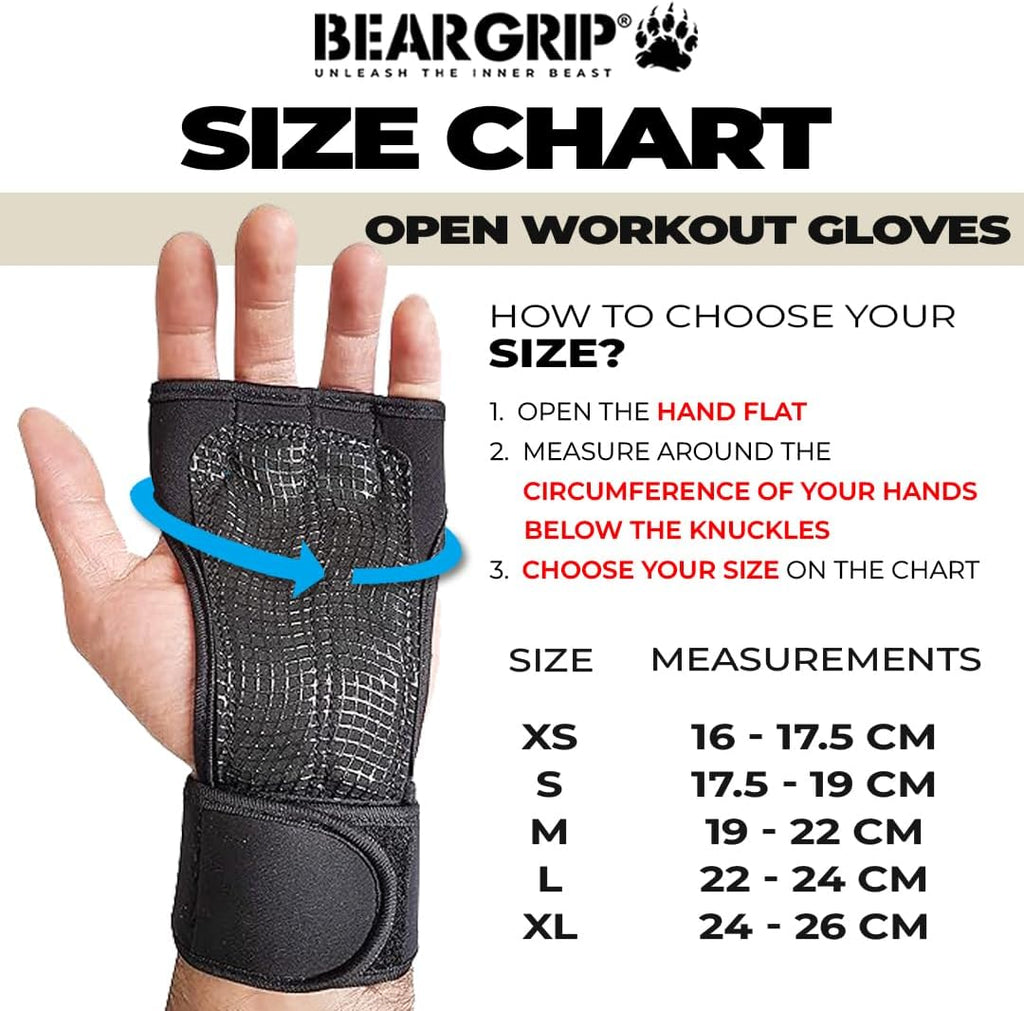 BEAR GRIP Open Workout Gloves for Crossfit Bodybuilding