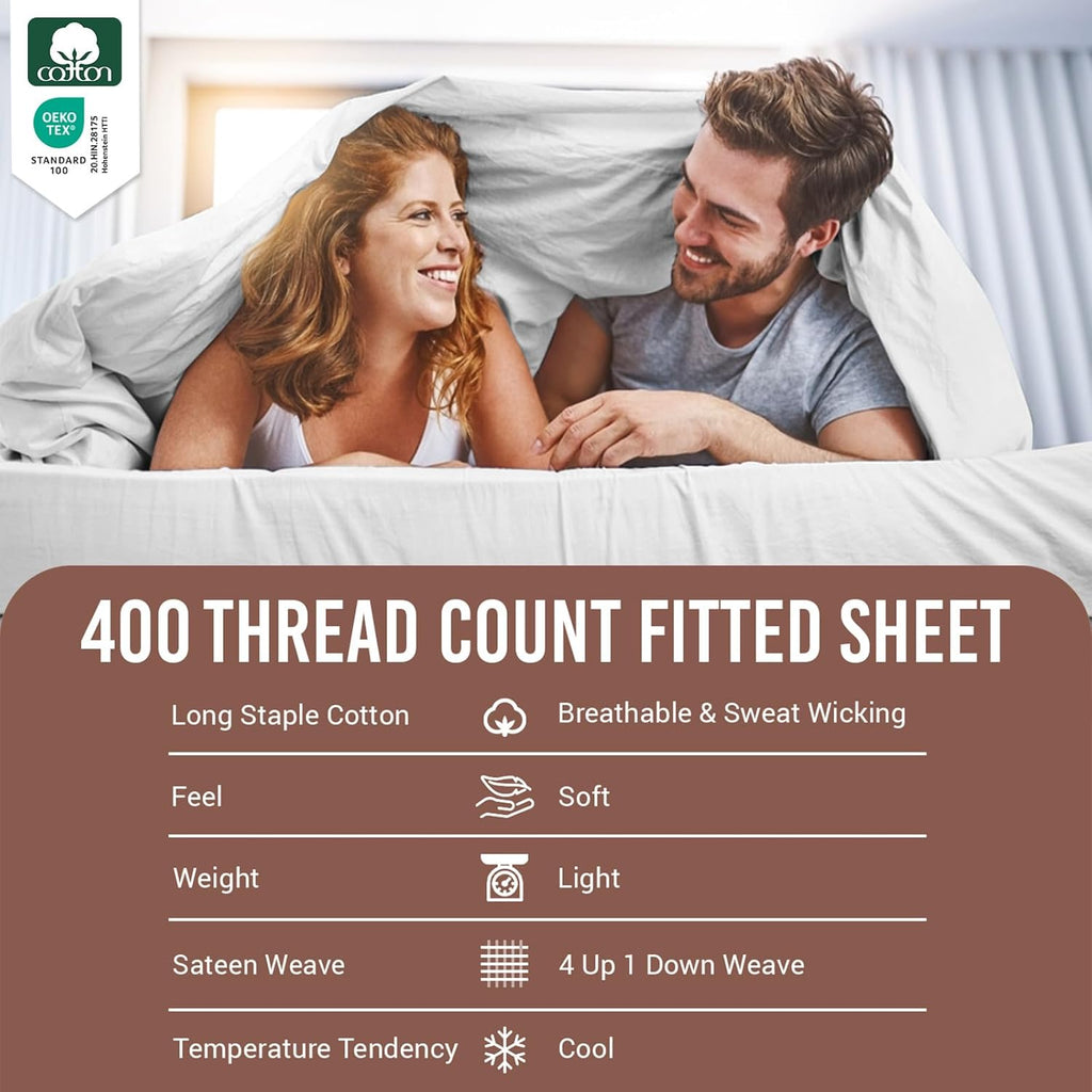 Pizuna Pure Combed Cotton King Fitted Sheet White
