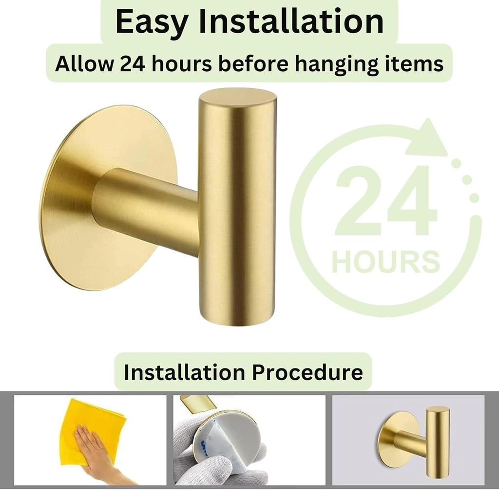 Gold Self Adhesive Towel Hook and Wall Mount Hooks
