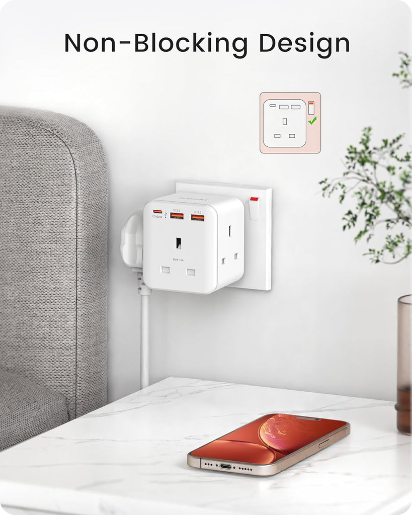 LENCENT Multi Plug Extension 3 Way Socket Adapter