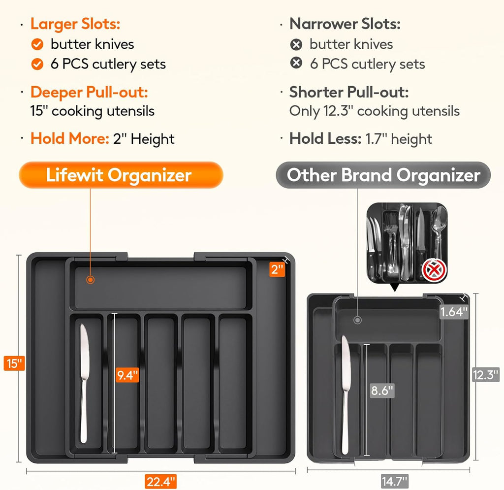 Lifewit Silverware Drawer Organizer Utensil Tray