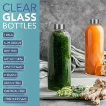 Load image into Gallery viewer, Clear Glass Bottles with Lids 32oz 3 Pack Reusable