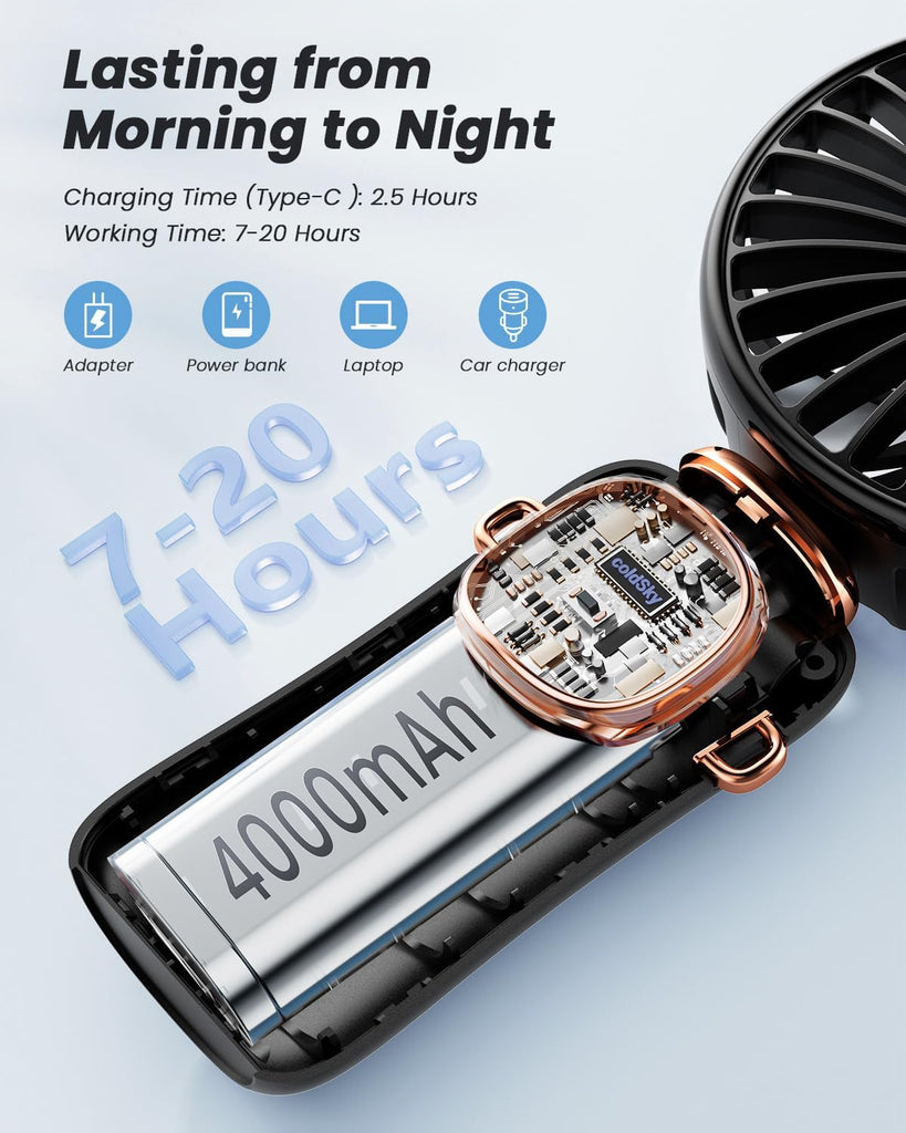 Portable Handheld Fan with LED Display and Battery