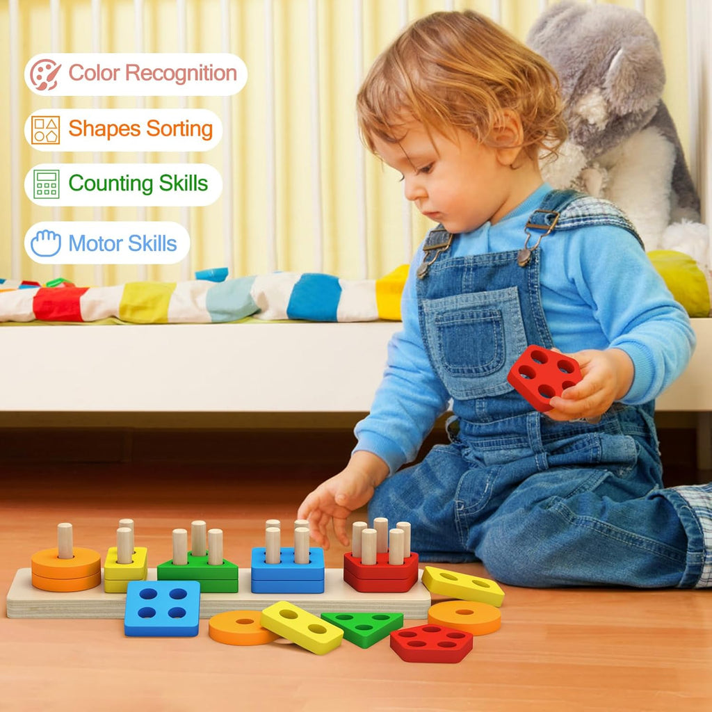 Montessori Wooden Sorting Stacking Toys for Toddlers Kids Educational