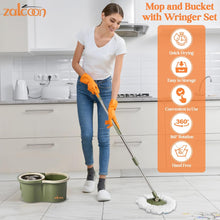 Load image into Gallery viewer, Zalcoon Spin Mop and Bucket with Wringer Set Stainless Handle
