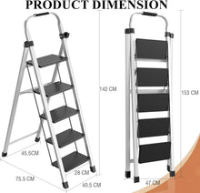 Load image into Gallery viewer, Foldable 5 Step Ladder Stool Wide Anti Slip Pedal Sturdy Steel