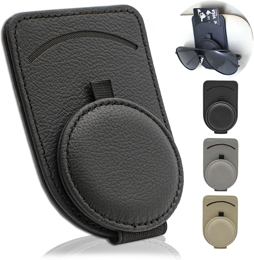 Sufilux Sunglass Holder for Car Visor Leather Black