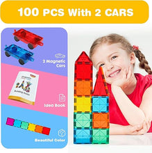 Load image into Gallery viewer, Magnetic Tiles 100 PCS with Cars STEM Educational Magnet Building Toys