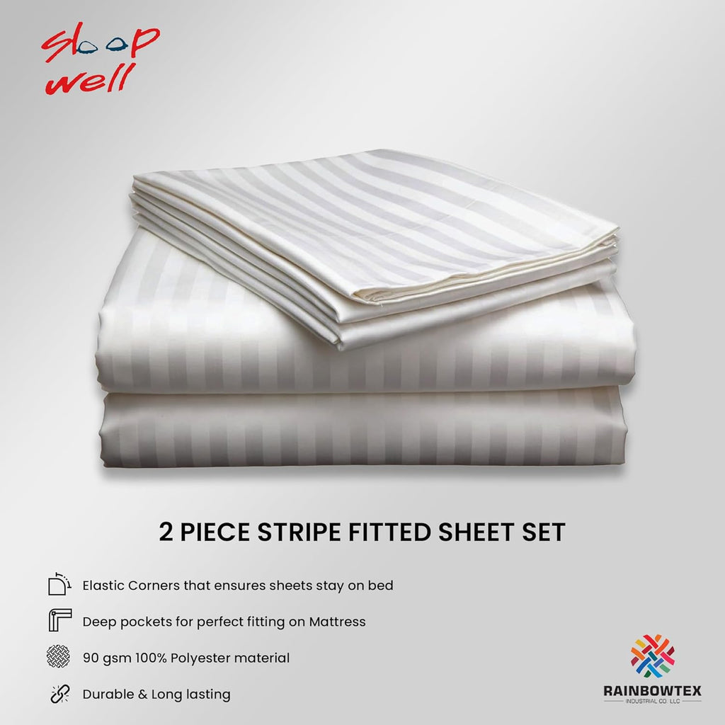 Microfiber Stripe Fitted Sheet with Pillowcase Set White