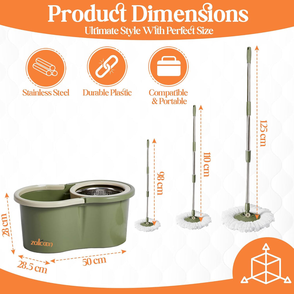 Zalcoon Spin Mop and Bucket with Wringer Set Stainless Handle