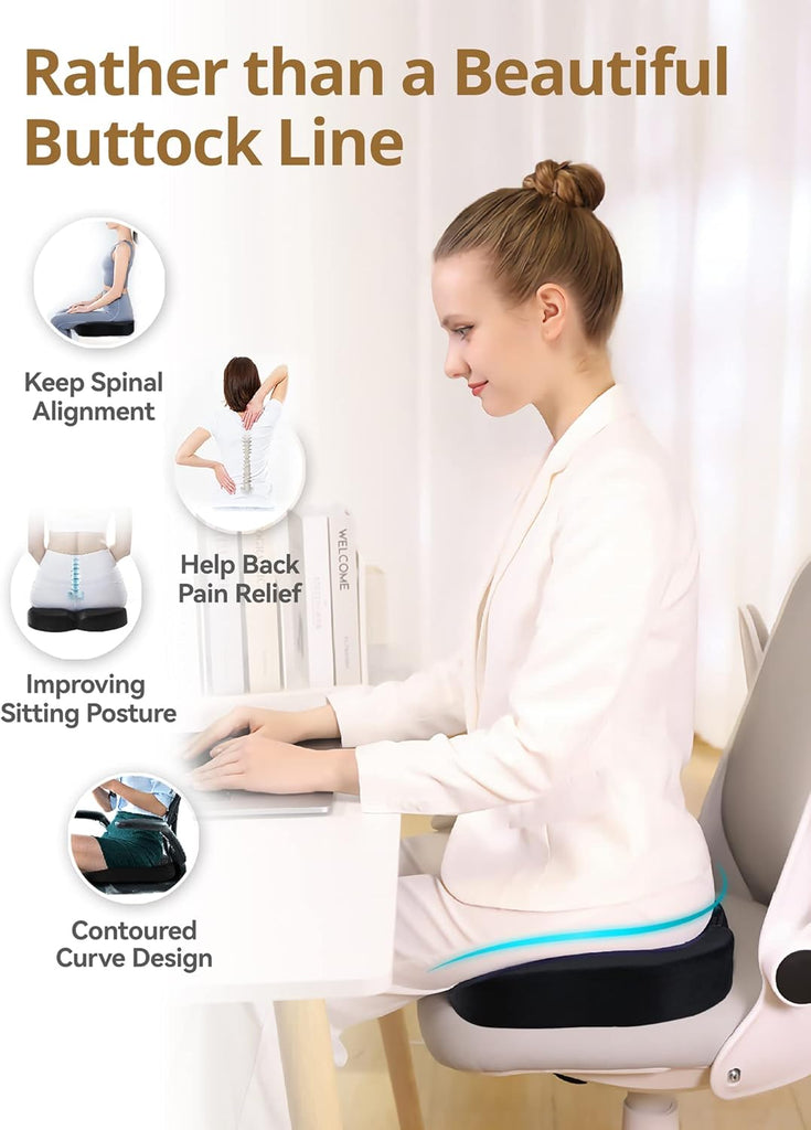 Memory Foam Orthopedic Seat Cushion for Lower Back Pain Relief