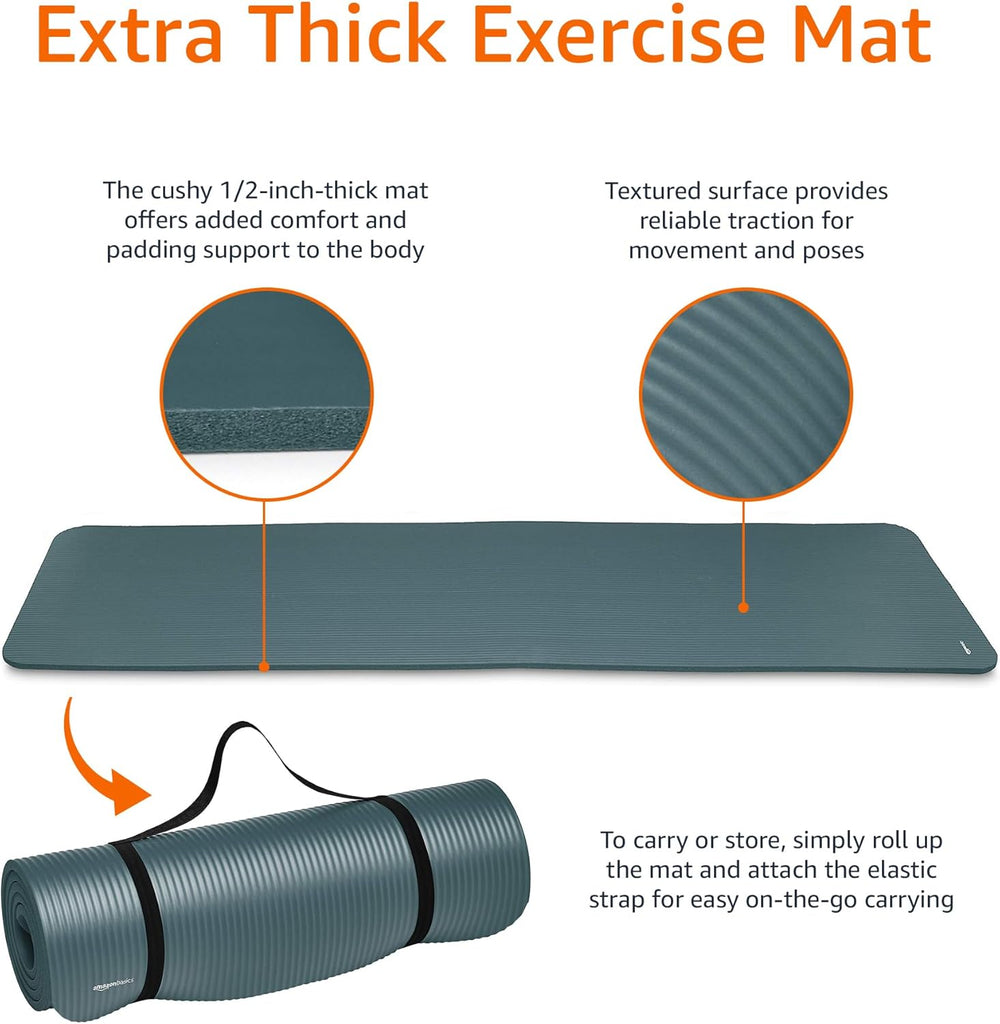Amazon Basics Extra Thick Exercise Yoga Mat with Strap