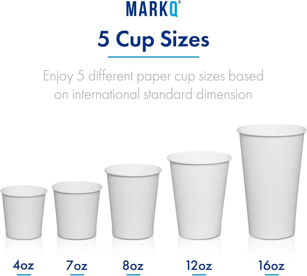 MARKQ White Paper Cups for Coffee Tea Water