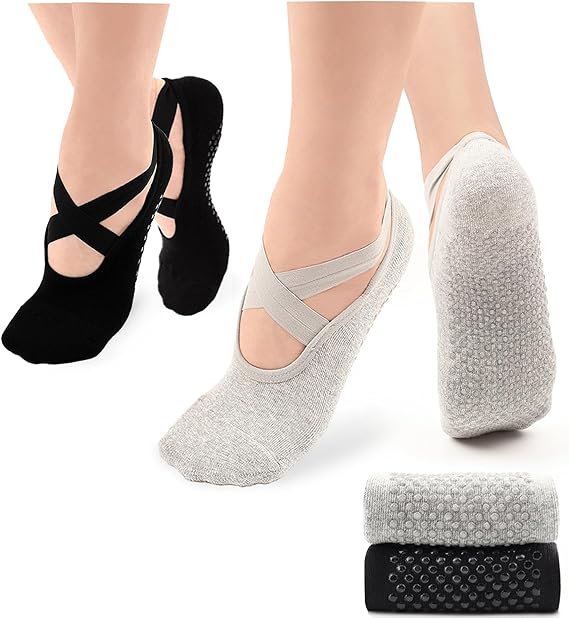 Grip Pilates Socks Straps Cushion Yoga Socks for Women Non Slip