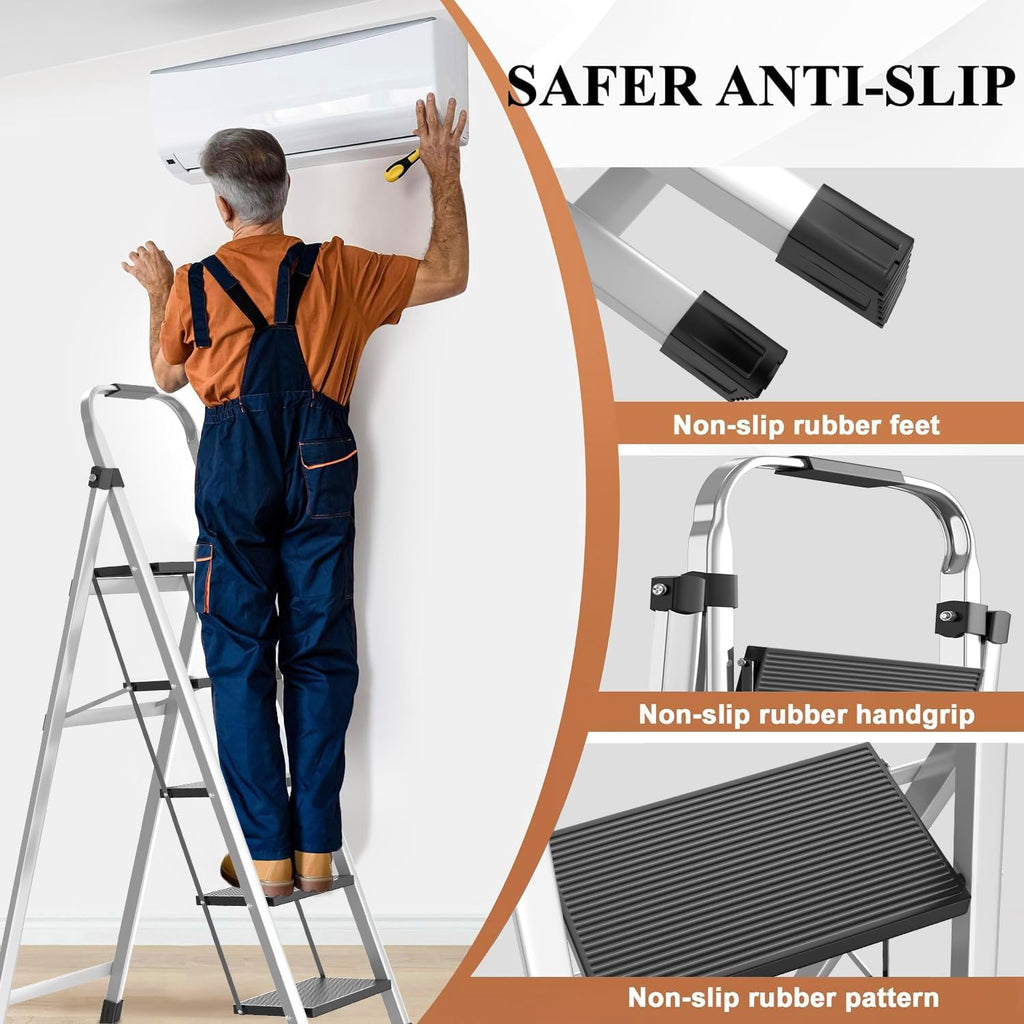 Foldable 5 Step Ladder Stool Wide Anti Slip Pedal Sturdy Steel