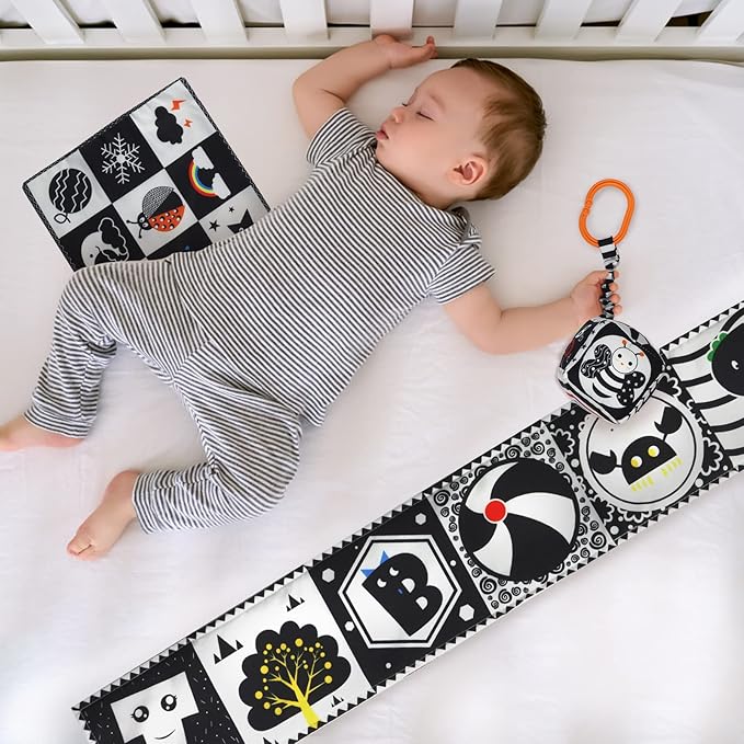 KUANGO High Contrast Baby Toys Newborn to Months Montessori Soft Book