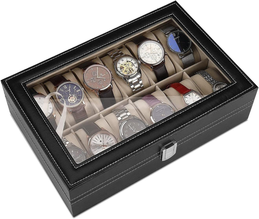Leather Watch Display Case Jewelry Storage Organizer Box Holder