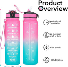 Load image into Gallery viewer, Sports Water Bottle with Time Marker and Straw