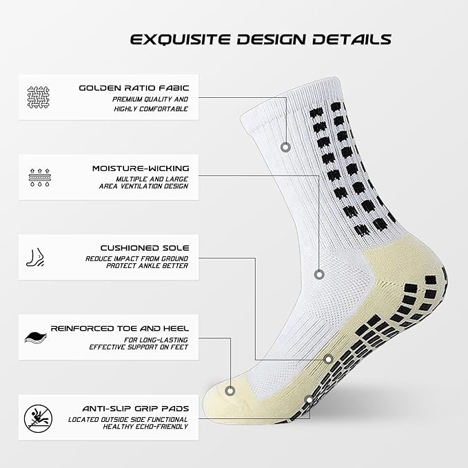 Yufree Mens Soccer Socks Anti Slip Grip Pads Football Basketball Sports