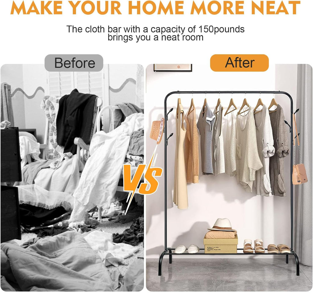 Multipurpose Clothing Garment Rack with Shelves and Storage