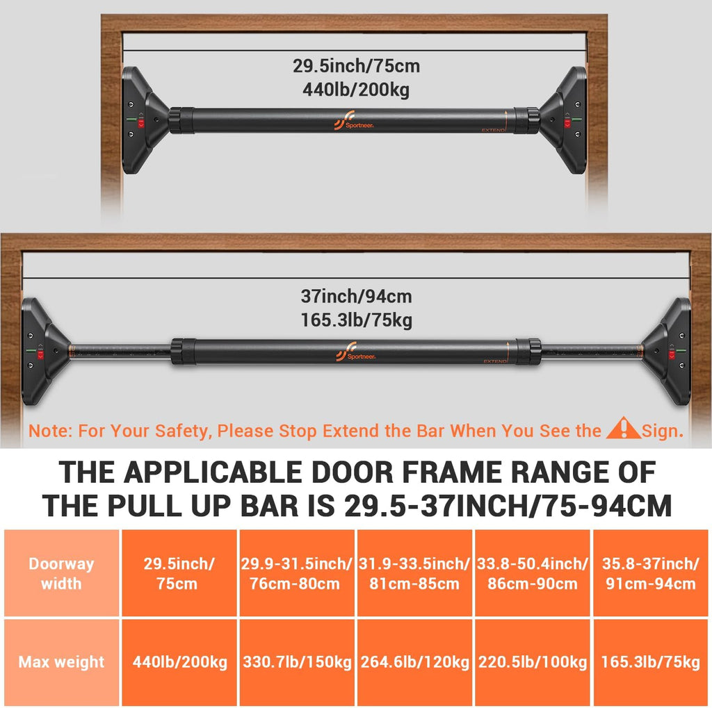 Adjustable Pull Up Bar for Home No Screws Anti Skid Grip